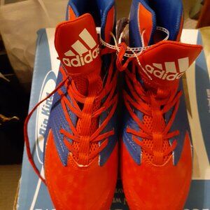 Adidas Mens Red Blue White Lace Up Football Cleats Size 14 High Tops